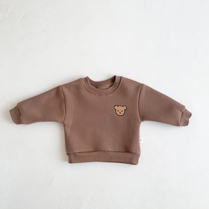 Children's Winter Round Neck 4 Color Korean Style Sweatshirt Children's Clothing Baby fleece-lined Boys and Girls Baby fleece-li