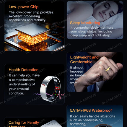 Men Women Smart Ring Health Monitoring Sport Tracker Step Count Rings 5ATM ,IP68 WaterProof  Gesture Control Smartring Ring Gift