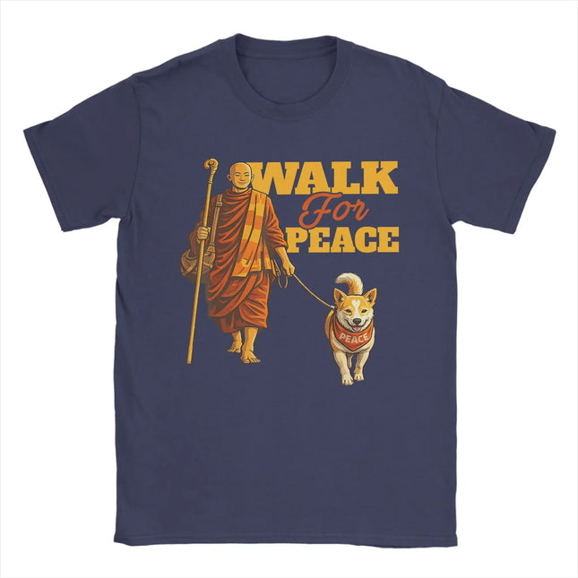 Casual T Shirt Summer Peace Walking Monks and Aloka Dog Walk for Peace Hipster T-Shirts for Men Y2K Retro Short Sleeve Clothing