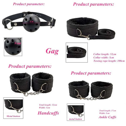 Erotic BDSM Kits for Couples - Sex Bondage Set with Handcuffs Gag Whip Nipple Clamps Anal Butt Plug Tail - Adult Toys for Women