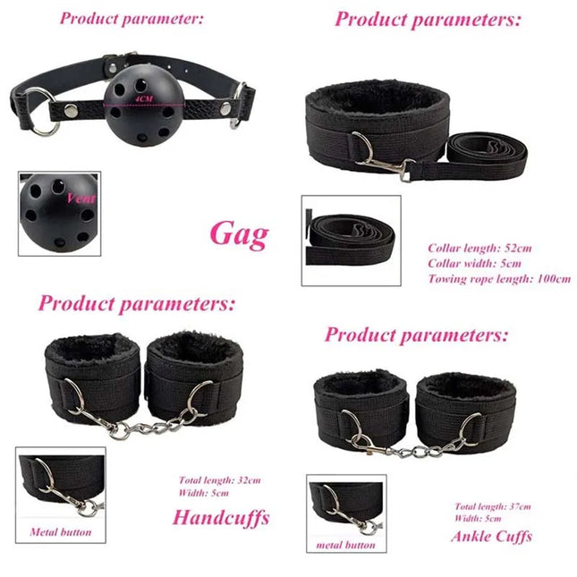 Erotic BDSM Kits for Couples - Sex Bondage Set with Handcuffs Gag Whip Nipple Clamps Anal Butt Plug Tail - Adult Toys for Women