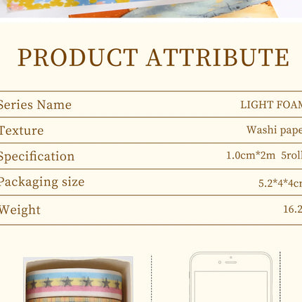 MINKYS 5pcs/set Basic Grid Star Decorative Tape Cute Cartoon Creative Washi Tape School Stationery