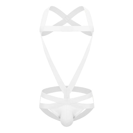Men Bondage Erotic Lingerie Jockstrap Sexy Harness Man Bodysuit Leotard Underwear One-Piece Costume Strap Thong Halter Neck