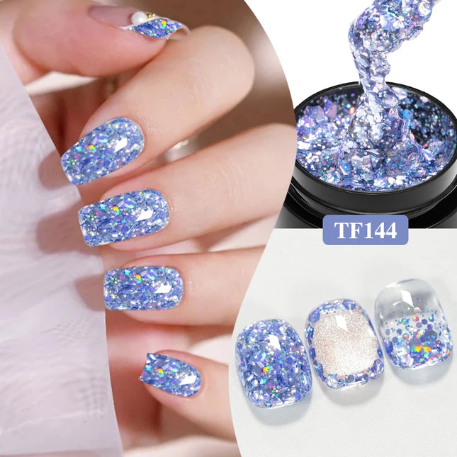 12 Colors Glitter Sequins Gel Nail Polish 8ml Soak Off UV LED Gel Varnish Colorful All For Manicure DIY Nail Art Decorations
