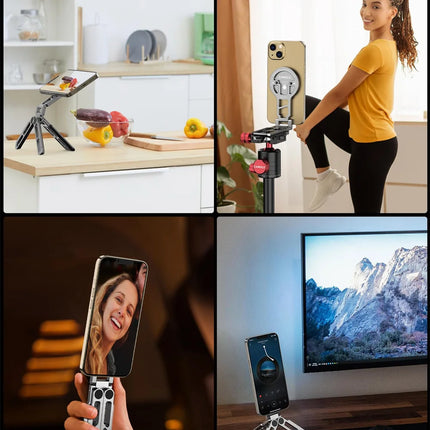 Foldable Magnetic Tablet Phone Holder Handle Phone Tripod Mount w Arca ColdShoe Desk Mount for iPhone 16/15/14/13 XIAOMI Magsafe