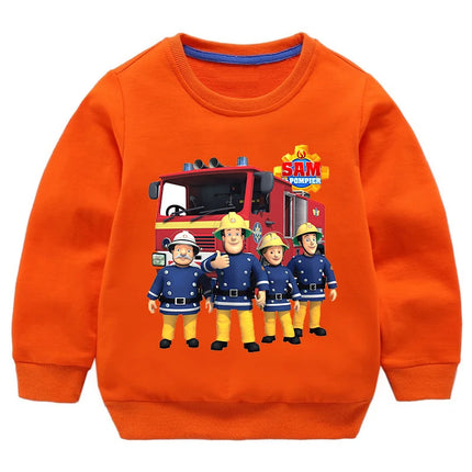 Children's Pure Cotton Hoodie Fireman Sam Boys Girls Long Sleeve Tshirt Pullover Kids Sprunky Cartoon Sweatshirt Kids Outerwear
