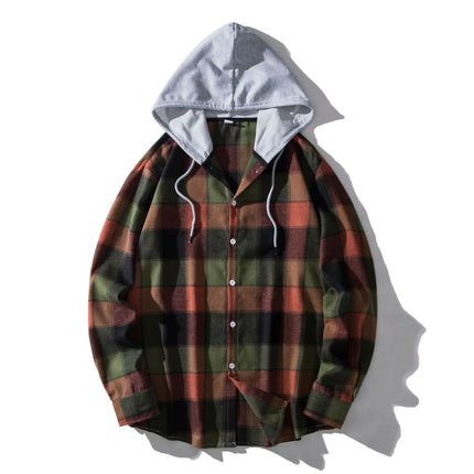 Autumn Hot Sale Of The Season Men's Plaid Hooded Casual Shirt Independent Station Cross-Border Checkered Hoodie Style Floral Patchwork