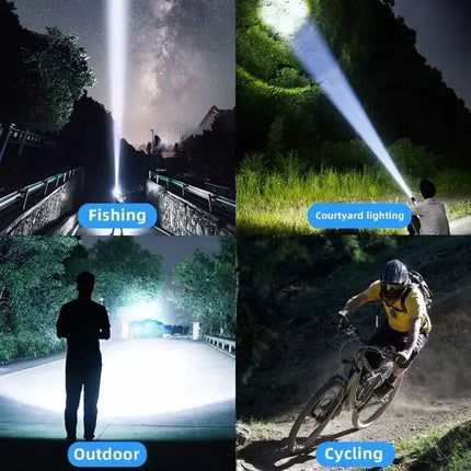 Powerful LED Flashlight Rechargeable USB Waterproof Zoom Fishing Hunting Camping High Lumen Tactical Flashlight LED Torch
