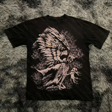 Classic Y2K Gothic Style T-shirt Print Oversized T Shirt High Street Shirts Gothic Round Neck Cotton Tops New Mens Women T Shirt