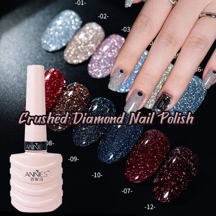 ANNIES 10ml Glittering Diamond Nail Polish Gel 12 Colors Reflective Glitter Lining Gel Nail Polish Nail Painting Hand Makeup