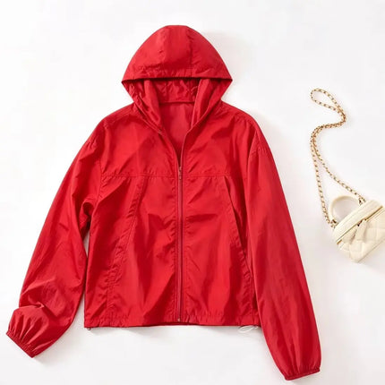 Summer Short Sunscreen Coat Solid Color Women's Outdoor Sports Breathable Loose Skin Clothes Sunscreen Clothes