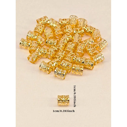 "Gold Plated Dreadlock Charms: 40-Piece Adjustable Hair Cuffs & Braid Rings for Goddess Locs & Twists"