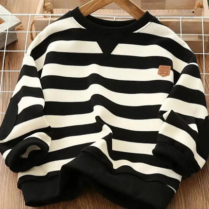 Teenage Boys' Sweater 2024 Spring and Autumn Children's Casual Top New Big Boy Stripe Loose T-shirt Sweater