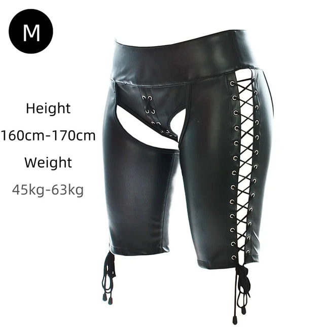 Sexy Leather Belted Shorts with Fetish Slave Bondage Hip Revealing Miniskirt for Women BDSM Role Play Night Club Costumes