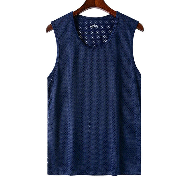 Men's Ice Silk Mesh Tank Tops Man Gym Stringer Transparent Bodybuilding Sleeveless Shirt Fitness Vest Male Muscle Singlets L-5XL