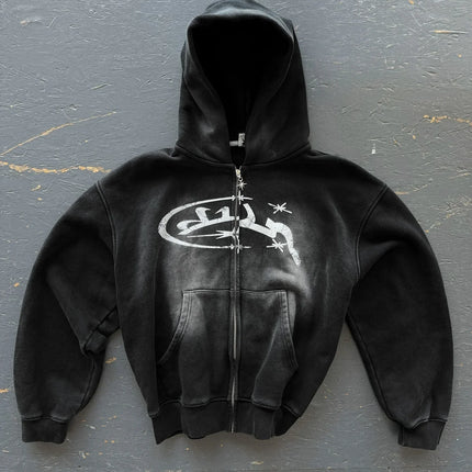 Divin Vintage Fashion Embroidery Zip Up Hoodies Y2k New Harajuku Hip Hop Coat Loose Hooded Sweatshirt Men And Women Streetwear