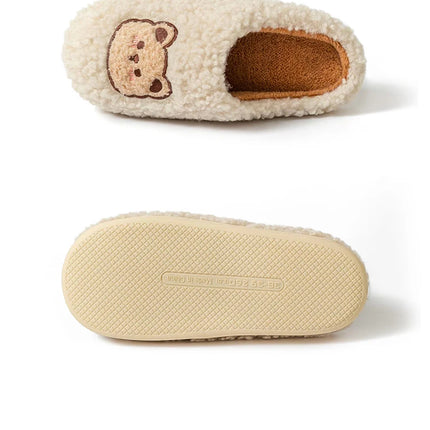 Cute Bear Fluffy Slippers Warm Plush House Shoes for Women and Men