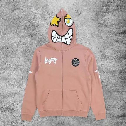 Women Men Y2K Fashion Hoodie Letter Graphics Print Zip Hoodie Clothes Women Hip-hop Long Sleeve Sweatshirt Oversized Top
