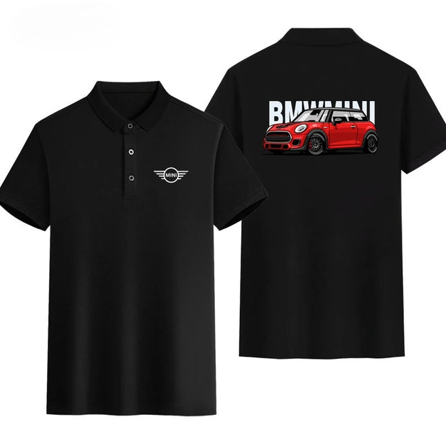 BMW MINI Polo Shirt German Steel Cannon Modified Car Print Crew Neck T-shirt Top Men's and Women's Same Casual Breathable Top