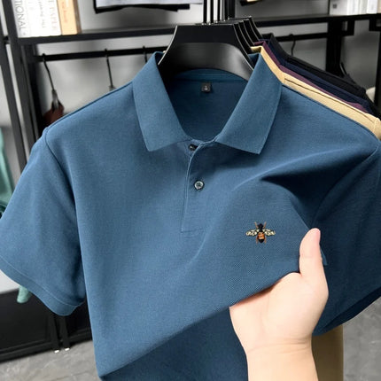 High quality brand 100% cotton short sleeve polo shirt men's new fashion luxury bee embroidery summer breathable soft T-shirt