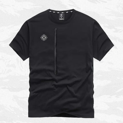 Fashion Men Black Techwear 100% Cotton Patch Stich Short Sleeve T-Shirts Summer Mens Oversized Locomotive Style Tooling T Shirt