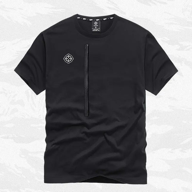 Fashion Men Black Techwear 100% Cotton Patch Stich Short Sleeve T-Shirts Summer Mens Oversized Locomotive Style Tooling T Shirt
