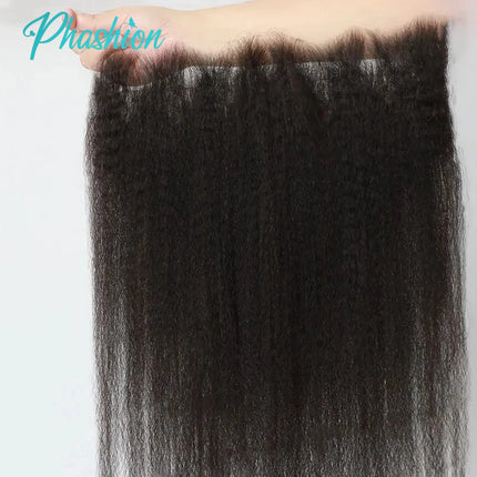 Phashion 13x6 13x4 Kinky Straight Lace Frontal Only Pre Plucked Transparent Yaki Real HD Lace 100% Remy Human Hair For Women