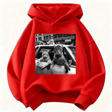 Streetear Hip Hop Cat Design Hoodie Kids Children's Sweatshirt Cute Harajuku Hoody for Boys Girls Autumn Winter Casual Hoodies