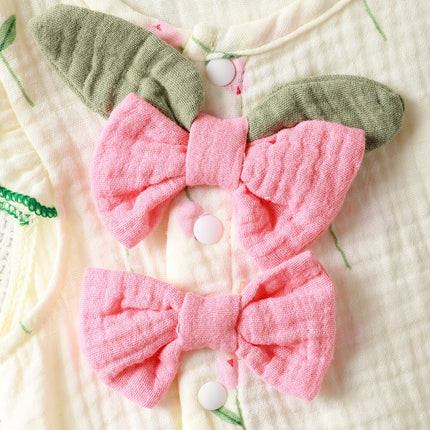 0-24 Months Baby girl Summer Bodysuit small floral bow and flying sleeves, fashionable Bodysuit+Hat 2Pcs Baby girl Crawling Suit