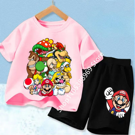 Summer Kids Clothing Sets Super Marios Cartoon Print Short Sleeve T-Shirt Casual Shorts Soft Outfits For Baby Boys Girls