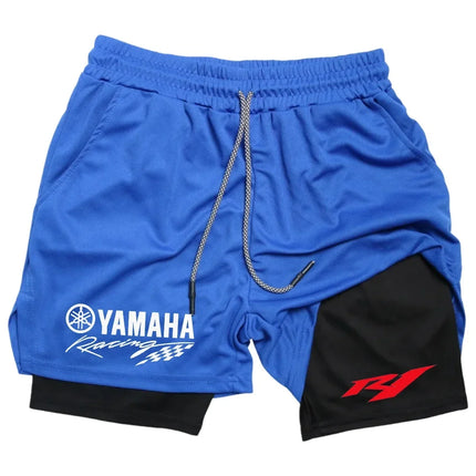 Summer Yamaha Logo Men's Running Shorts 2-in-1 Double-Layer Gym Sportswear Comfortable Breathable Men's Sportswear