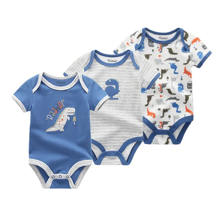 Unisex Cotton Newborn Baby Boy Clothes 3 Pieces Summer 0-12M Cartoon Baby Girl Clothes Print Bodysuits Short Sleeve Bebes