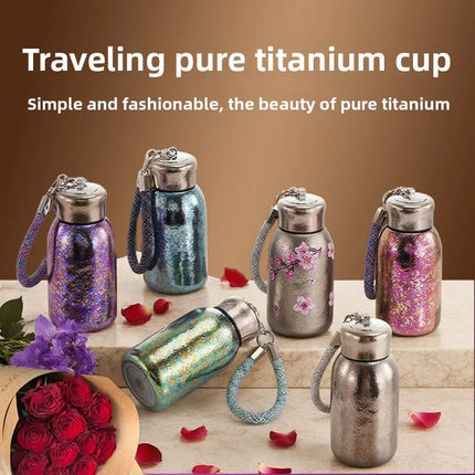 100% Pure Titanium Mini "Chubby Cup" - 280ml Double-Walled Vacuum Insulated Mug with Handle, Compact & Portable
