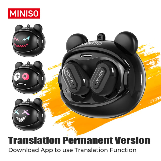 Bear-Themed Design MINISO MS118 Wireless Bluetooth Earphones Ai Translator Headphones for 150+ Languages Noise Canceling Earbuds