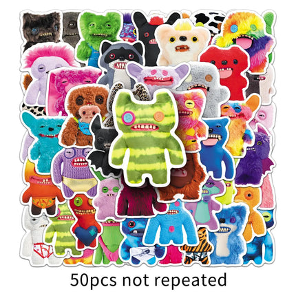 50 Cute and Fun Fugglers Monster Stickers, Suitable for Water Bottles, Phones, Computers, Notebooks, Stationery, Luggage, DIY Decoration Stickers, Creative Gifts, Birthday Gifts, Tooth Monster Waterproof Decorative Stickers f