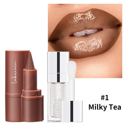 3D Lip Gloss & Lip Liner Set Hydrating Formula Define Lips Precision Application Versatile Makeup Styles Natural Finish Cosmetic