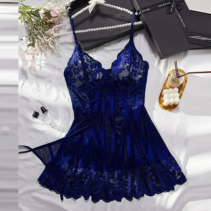 Lingeries Sexy Hot Set V-neck Bra Thong Nightgown With Panties Transparent Ultra-thin Summer Underwear Pajamas Woman Sleep Dress