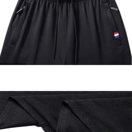 2-piece Black Pants Autumn Men's Stretch Belt Zipper Pocket Jogging Elastic Cotton Fitness Sport Suitable Gym Hiking Daily Wear