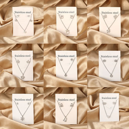 LUXUKISSKIDS Chic Elegant Heart Indian Fine Jewelry Sets Women Wedding Crown Steel Necklace And Earrings bijoux Bulk Wholesale