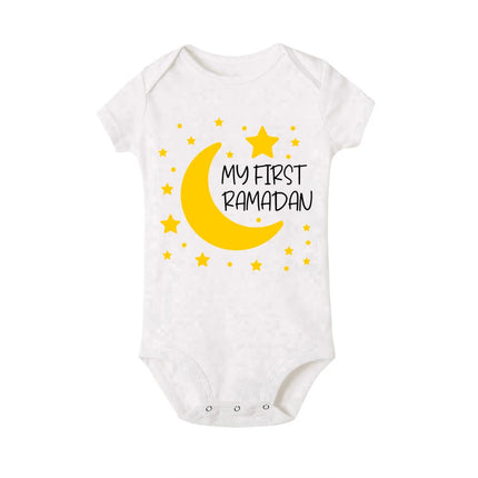 My First Eid Printed Baby Romper Newborn Islamic Muslim Holiday Outfit Eid Ramadan Infant Short Sleeve Romper Toddler Jumpsuit