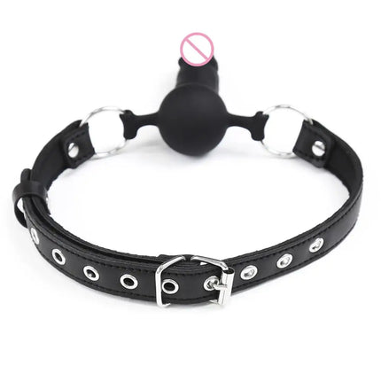 Silicone Dildo Ball Gag PU Strap Mouth Plug Sexy Adult BDSM Bondage Restraints Roleplay Slave Toys for Women Men Couples Bed