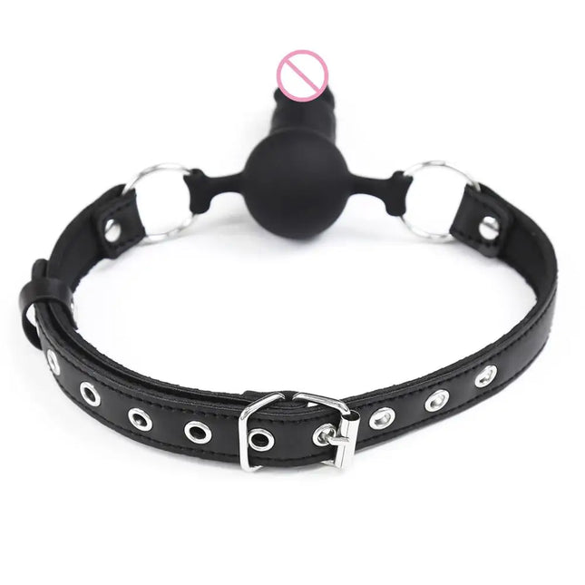 Silicone Dildo Ball Gag PU Strap Mouth Plug Sexy Adult BDSM Bondage Restraints Roleplay Slave Toys for Women Men Couples Bed