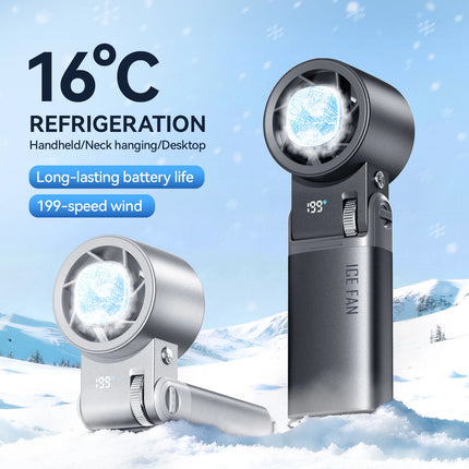 2026 6000mAh Semiconductor Refrigeration Mini Handheld Fan Turbine High-speed Violent Electric Fan Folding Neck Ice Pack