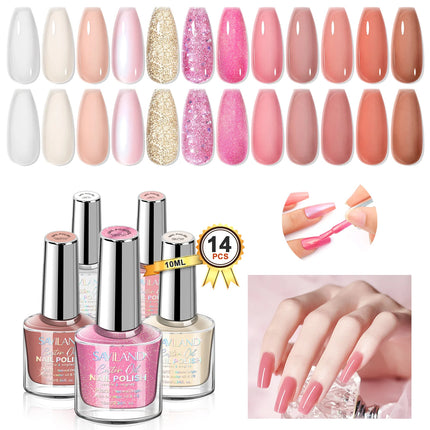 SAVILAND 12 Color Pastel Nail Polish Set Quick Dry Non Gel Formula with Castor Oil Base Top Glossy Coat for Manicure Art