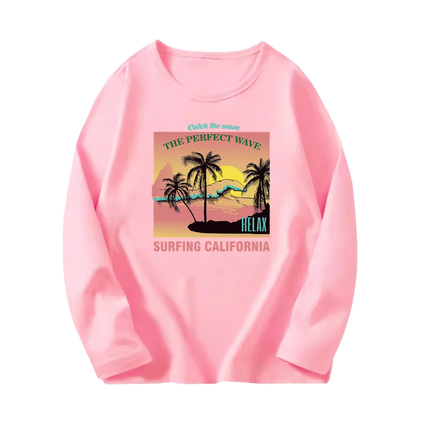 Fashion Paris Eiffel Tower Print T-Shirt Girls Long Sleeve Letter T-shirt Kids Cotton Clothing