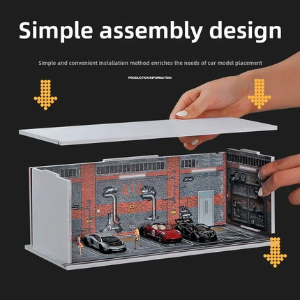 1:64 Simulated Parking Lot with Lights Miniature Scene Parking Garage Toys for Boys Car Model Display Stand Kids Collection Toy