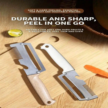 Multi-Functional Vegetable Peeler For Kitchen, Ultra-Sharp Stainless Steel Blade With Wooden Handle And Bottle Opener