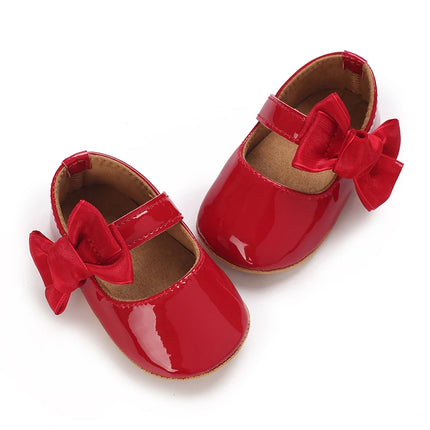Spring and Autumn Red Comfortable Bow Detail Women's Baby Shoes for Newborns and Girls