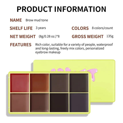  8-Color Eyebrow Cream Blush Curve Case Cream Cosmetics Palette Matte Shimmer Finishes Shadow Tones Long-Lasting Cosmetics