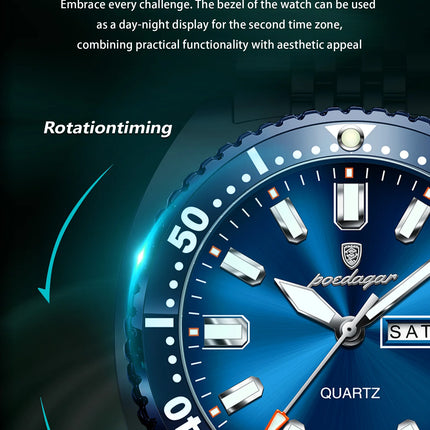 POEDAGAR Top Business Men Watch Date Week Waterproof Luminous Fashion Man Wristwatch Stainless Steel Casual Quartz Men's Watches
